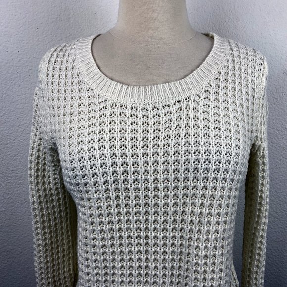 Rue 21 White Long Sleeve Loose Knit Pullover Sweater Top Scoop Neck Layering Med - Picture 2 of 7